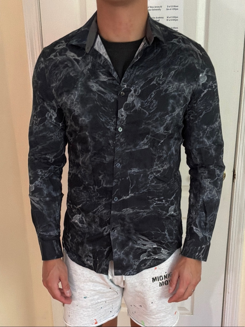 Calvin Klein Slim Fit Dark Green Marble Button-Down Shirt